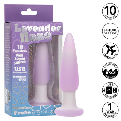Lavender Haze™ Slender Probe: Slim silicone vibrating probe with 10 functions, waterproof, rechargeable, and memory chip for personalized pleasure.