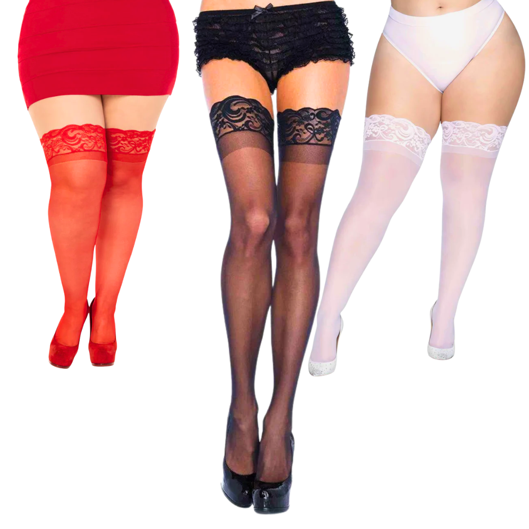 Thigh High Stay Up Lycra Sheer with 3in Lace Top and Non-Slip Top | Leg Avenue