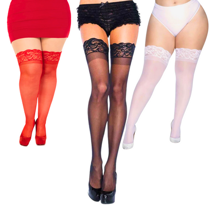 Thigh High Stay Up Lycra Sheer with 3in Lace Top and Non-Slip Top | Leg Avenue