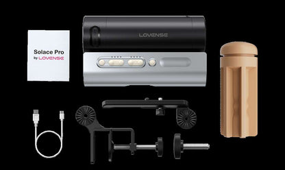 Lovense Solace Pro Rechargeable App Compatible Stroker - Black/Silver  Solace Pro app-controlled male stroker with realistic thrusting, interactive content sync, long-distance capabilities, and a 14-hour battery life.
Solace Pro male stroker, app-controlled stroker, interactive content sync, realistic thrusting sensations, long-distance male toy, Lovense AI Sync stroker, hands-free male masturbator, precise stroke control, whisper-quiet stroker, 14-hour battery life toy.