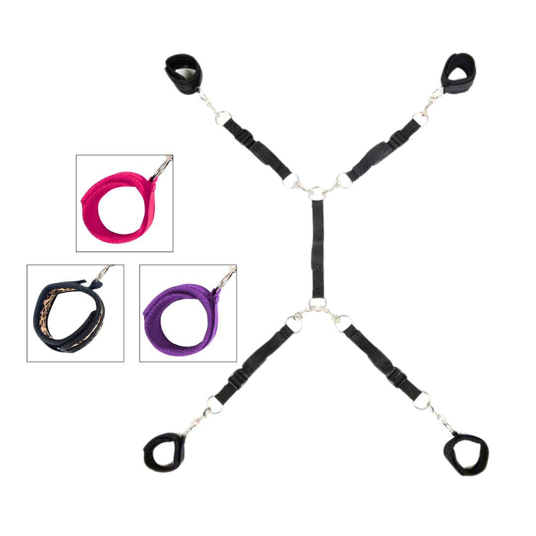 Turn your bed into a BDSM playground with the Lux Fetish 7-Piece Bed Spreader, featuring adjustable neoprene cuffs, universal straps, and an included blindfold for heightened sensory play. Easy setup, discreet storage, and travel-friendly design make it ideal for beginners and experienced kink enthusiasts alike.