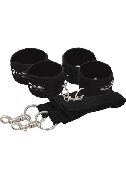 Turn your bed into a BDSM playground with the Lux Fetish 7-Piece Bed Spreader, featuring adjustable neoprene cuffs, universal straps, and an included blindfold for heightened sensory play. Easy setup, discreet storage, and travel-friendly design make it ideal for beginners and experienced kink enthusiasts alike.