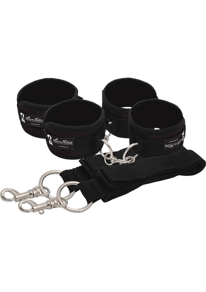 Turn your bed into a BDSM playground with the Lux Fetish 7-Piece Bed Spreader, featuring adjustable neoprene cuffs, universal straps, and an included blindfold for heightened sensory play. Easy setup, discreet storage, and travel-friendly design make it ideal for beginners and experienced kink enthusiasts alike.