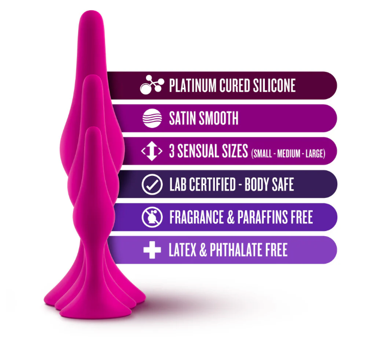 platinum cured silicone satin smooth 3 sensual sizes lab certified body safe fragrance and paraffins free latex and phthalate free