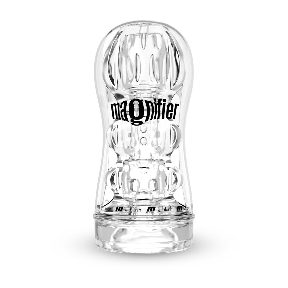 M For Men Magnifier Clear Masturbator with self-lubricating design, four pleasure chambers, Perfectflo suction, and a pliable, open-ended canister.

M For Men Magnifier, self-lubricating stroker, clear masturbator, Perfectflo suction, realistic male stroker, textured chambers stroker, open-ended masturbator, large male stroker, body-safe TPE stroker, Blush stroker.