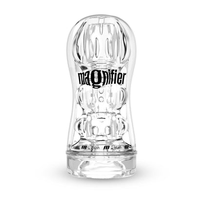 M For Men Magnifier Clear Masturbator with self-lubricating design, four pleasure chambers, Perfectflo suction, and a pliable, open-ended canister.

M For Men Magnifier, self-lubricating stroker, clear masturbator, Perfectflo suction, realistic male stroker, textured chambers stroker, open-ended masturbator, large male stroker, body-safe TPE stroker, Blush stroker.