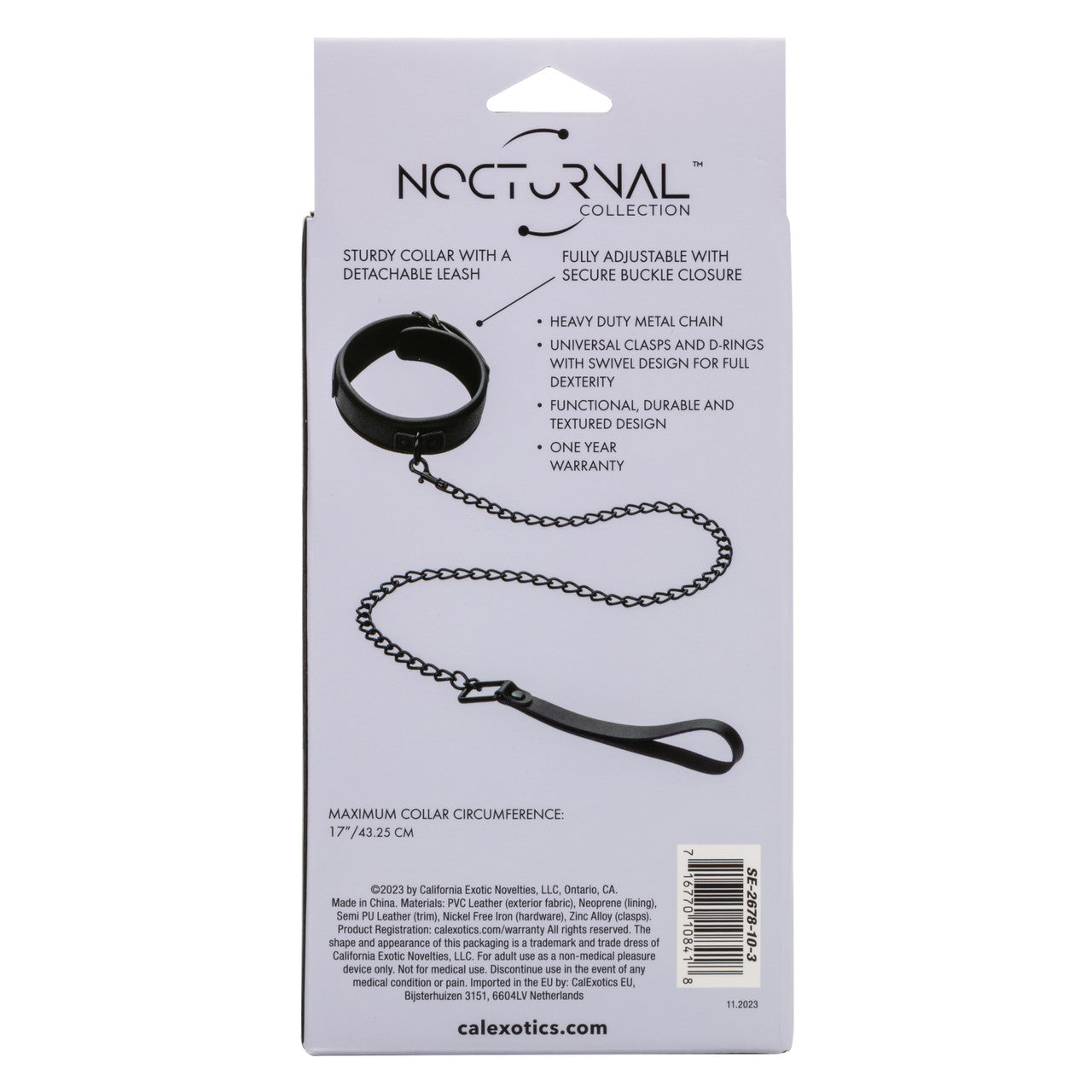 Nocturnal collar and leash, elegant BDSM collar, adjustable collar with leash, PVC leather collar, neoprene-lined leash set, nickel-free bondage collar, versatile BDSM accessories