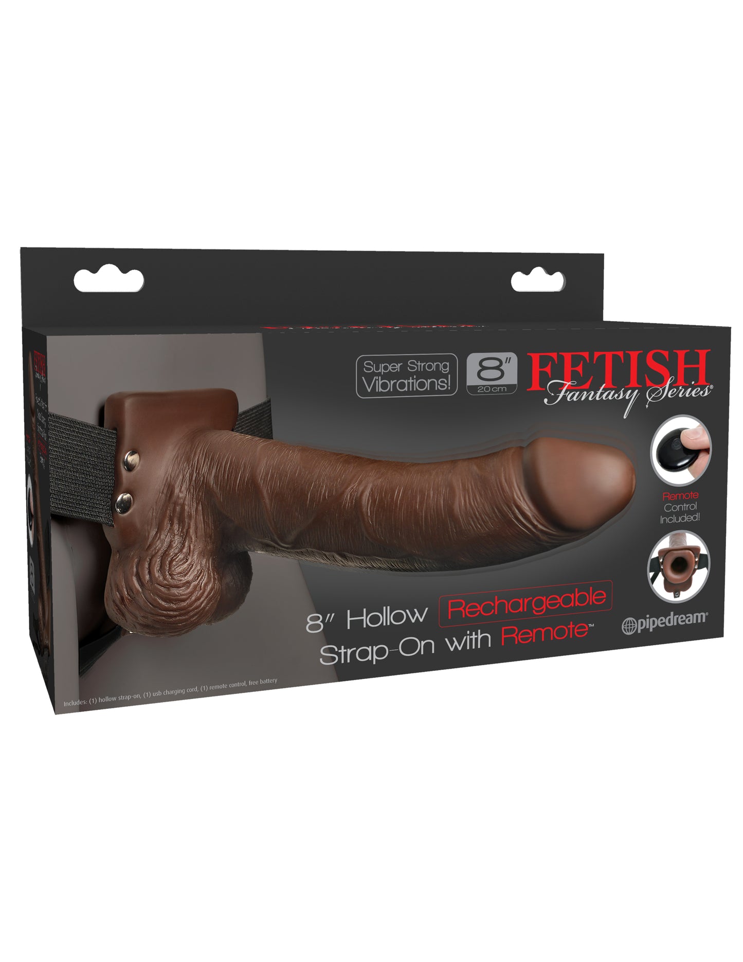 8" Hollow Rechargeable Strap-On with Remote by Fetish Fantasy