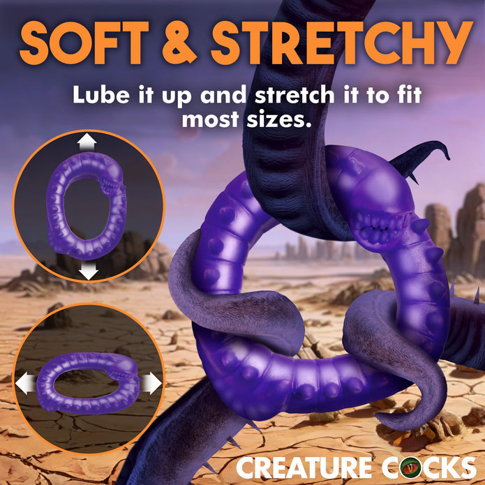 Purple spiked silicone C-ring for enhanced performance and fantasy play.

purple C-ring, fantasy cock ring, spiked cock ring, galactic cock ring, body-safe silicone, phthalate-free, stretchy C-ring, cock and ball ring, performance enhancer, cock ring for men, water-based lubricant safe, creature-inspired cock ring, alien cock ring.