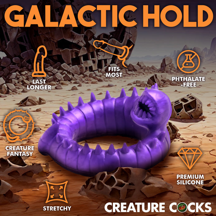 Purple spiked silicone C-ring for enhanced performance and fantasy play.

purple C-ring, fantasy cock ring, spiked cock ring, galactic cock ring, body-safe silicone, phthalate-free, stretchy C-ring, cock and ball ring, performance enhancer, cock ring for men, water-based lubricant safe, creature-inspired cock ring, alien cock ring.