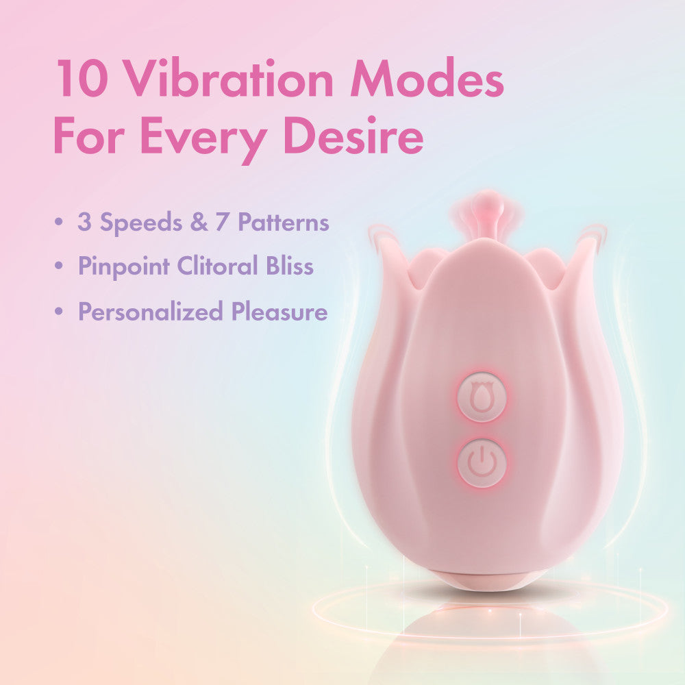Pink rosebud silicone vibrator with 10 modes, 3 textured attachments, splashproof, USB rechargeable, and perfect for clitoral and nipple play.

Rose vibrator, silicone rose vibrator, rosebud attachments, clitoral stimulation, nipple stimulation, 10 vibration modes, USB rechargeable vibrator, splashproof massager, body-safe silicone, discreet vibrator, travel-friendly vibrator