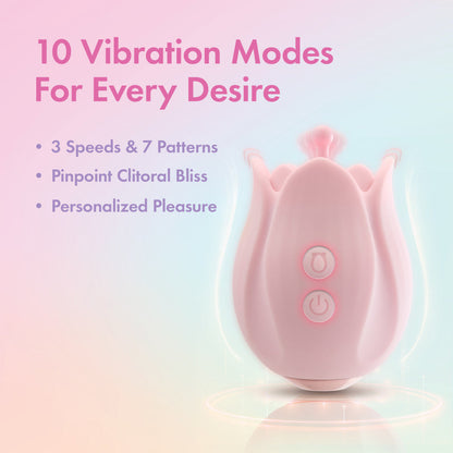 Pink rosebud silicone vibrator with 10 modes, 3 textured attachments, splashproof, USB rechargeable, and perfect for clitoral and nipple play.

Rose vibrator, silicone rose vibrator, rosebud attachments, clitoral stimulation, nipple stimulation, 10 vibration modes, USB rechargeable vibrator, splashproof massager, body-safe silicone, discreet vibrator, travel-friendly vibrator