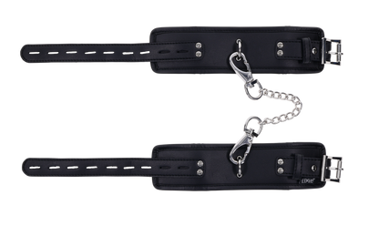 Edge® Handcuffs with padded black design, adjustable buckle closure, and removable metal tether for comfortable and secure BDSM play.