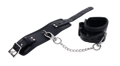 Edge® Handcuffs with padded black design, adjustable buckle closure, and removable metal tether for comfortable and secure BDSM play.