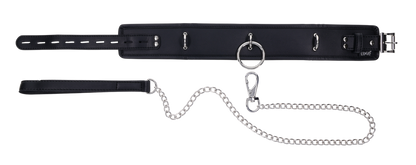 Edge® Collar and Leash with padded black faux leather design, silver hardware, removable leash, and versatile connection points for BDSM play