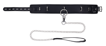 Edge® Collar and Leash with padded black faux leather design, silver hardware, removable leash, and versatile connection points for BDSM play