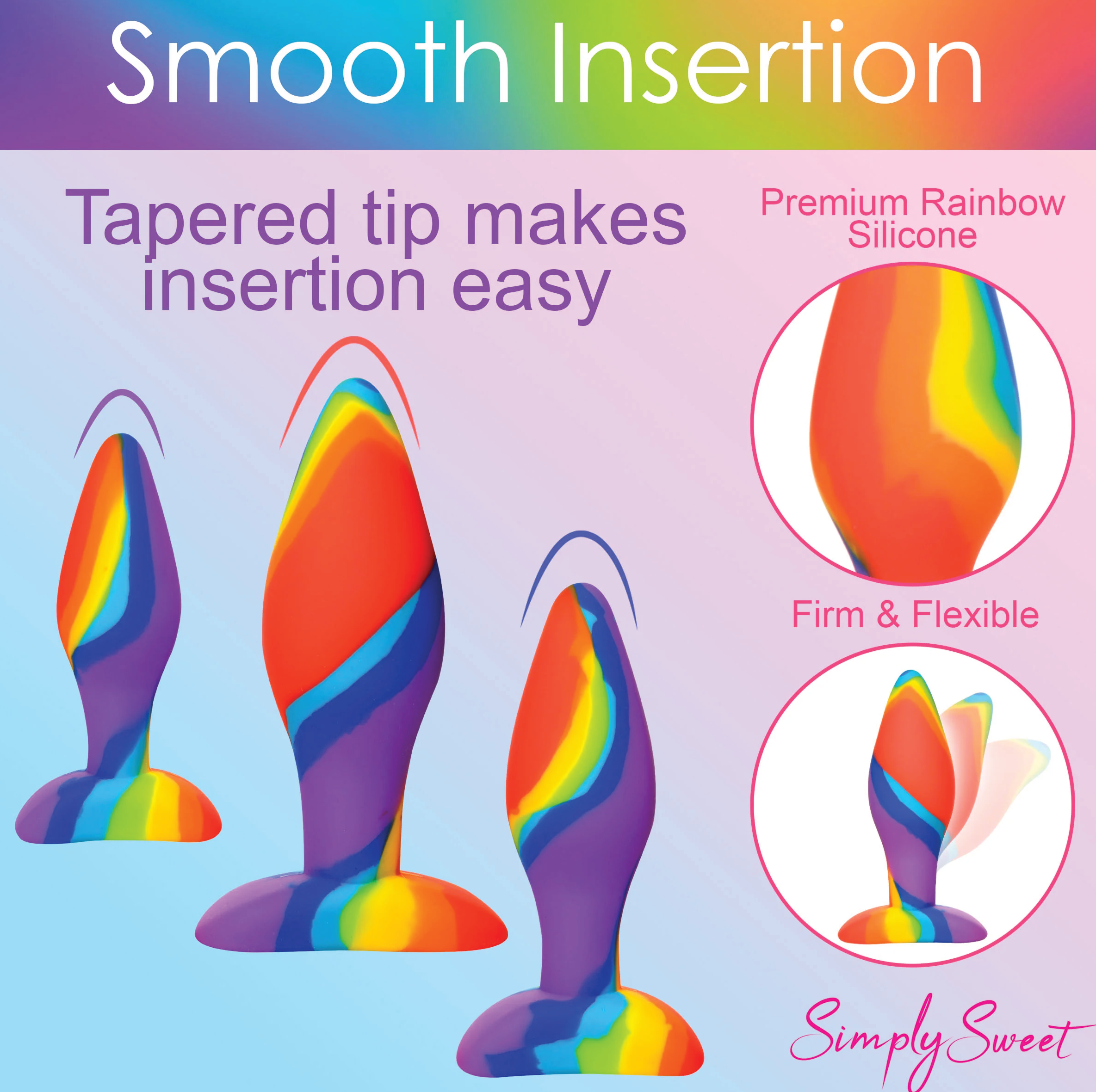 Simply Sweet Rainbow Silicone Anal Butt Plug Kit
