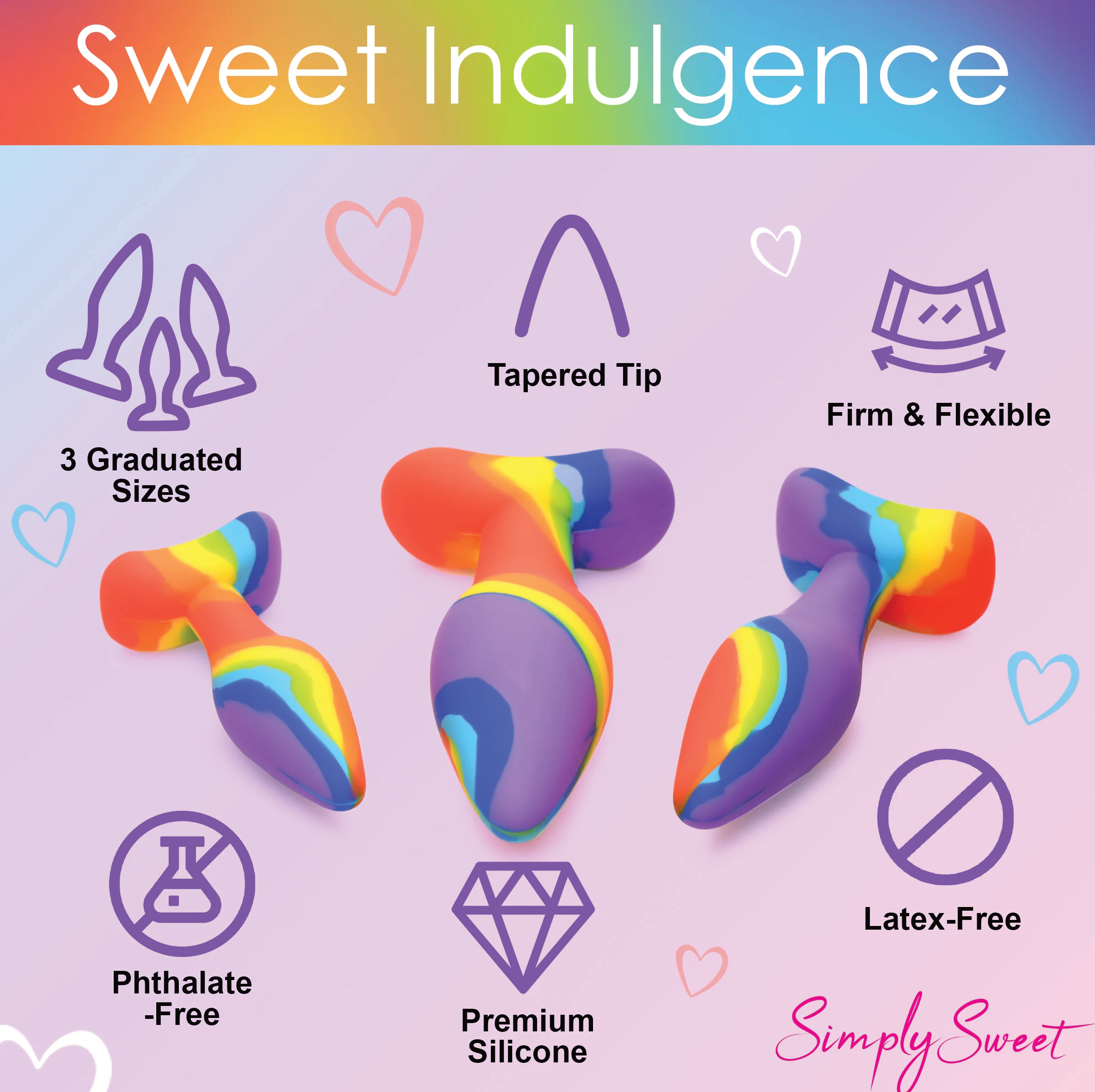 Simply Sweet Rainbow Silicone Anal Butt Plug Kit