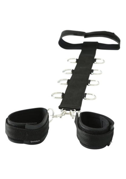 Sportsheets Neck & Wrist Restraint with neoprene collar, nylon strap, 4 D-rings on each side, and adjustable neoprene cuffs for versatile bondage play.