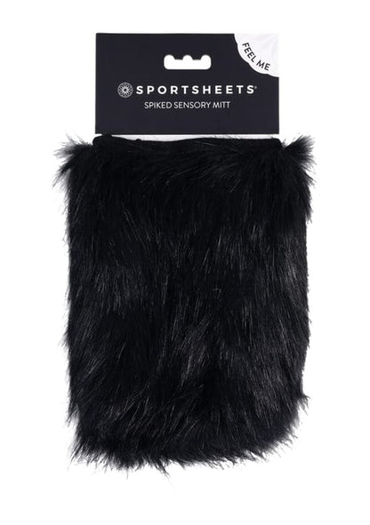 Sportsheets Spiked Sensory Mitt: Black faux fur sensory mitt with hidden spikes for tickling and sharp sensations. Keywords: Spiked Sensory Mitt, faux fur sensory mitt, sensory play tool, dual sensation mitt, BDSM sensory toy, tickling mitt, prickly sensory mitt, sensory mitt for couples, sensory play BDSM gear, Sportsheets sensory toys.
