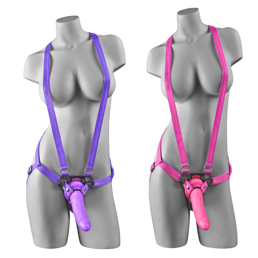 Dillio 7” strap-on suspender harness set with adjustable straps, silicone O-ring, and body-safe PVC dildo; available in pink or purple.
Keywords: strap-on set, 7-inch strap-on dildo, suspender harness set, adjustable strap-on harness, pink strap-on harness, purple strap-on dildo, body-safe PVC dildo, suction cup dildo, silicone O-ring harness, harness compatible dildo, strap-on role-play, secure harness system, latex-free dildo, water-based lubricant safe dildo, Dillio sex toy set
