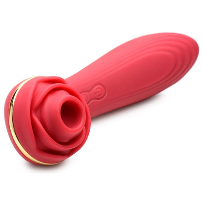 Suction rose vibrator with 10 suction levels, vibrating textured shaft, 3 speeds, 7 patterns, waterproof, rechargeable, body-safe silicone.

rose vibrator, clitoral suction vibrator, textured shaft vibrator, 10 suction levels, vibrating rosebud toy, waterproof silicone vibrator, rechargeable rose vibrator, body-safe silicone, rose clit stimulator, air-stim technology toy.