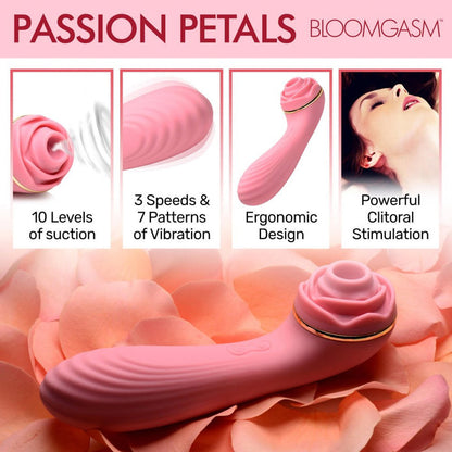 Suction rose vibrator with 10 suction levels, vibrating textured shaft, 3 speeds, 7 patterns, waterproof, rechargeable, body-safe silicone.

rose vibrator, clitoral suction vibrator, textured shaft vibrator, 10 suction levels, vibrating rosebud toy, waterproof silicone vibrator, rechargeable rose vibrator, body-safe silicone, rose clit stimulator, air-stim technology toy.