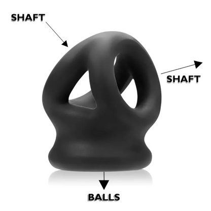 TRI-SQUEEZE cocksling by Oxballs, featuring a built-in ball stretcher, 3-ring design, and soft PLUS+silicone™ material in black, blue, or clear.

cocksling, Oxballs TRI-SQUEEZE, ball stretcher sling, 3-ring cocksling, black cocksling, blue cocksling, clear cocksling, PLUS+silicone cocksling, bulge-enhancing sling, ball support ring, customizable cocksling.
