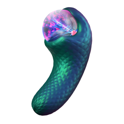 Temptasia Enchanted Serpent Pulse Vibrator in Dark Millenia with a mystical plasma globe, dual motors, and textured silicone for customizable, erotic play.
