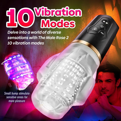 Male Rose 2 Vibrating Sucking Masturbator with 10 vibration modes, 5 sucking modes, and dual-side motors.

Male Rose 2, vibrating sucking masturbator, rechargeable male toy, oral sex simulator, dual-side motor masturbator, 3D textured masturbator, stretchy male toy, USB rechargeable masturbator, portable male masturbator, discreet packaging masturbator.