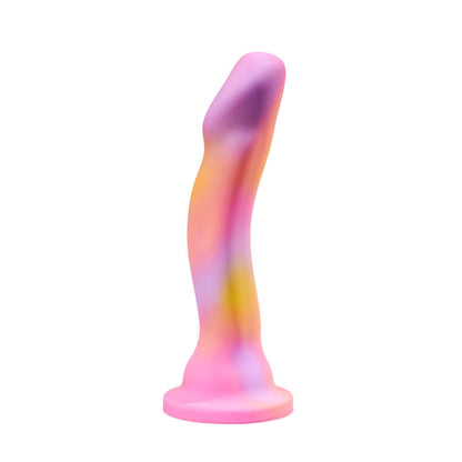 Vibrant pink and yellow silicone dildo with a curved design, suction base, and smooth finish, ideal for G-spot and P-spot play.
Keywords: curved dildo, Avant dildo, G-spot dildo, P-spot dildo, suction cup dildo, harness-compatible dildo, body-safe silicone dildo, Ultrasilk dildo, bright colorful dildo, artisanal sex toy.