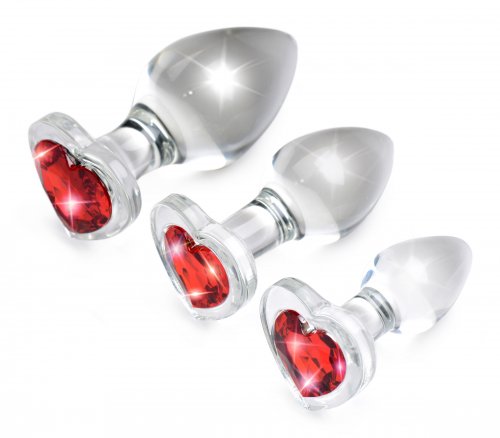 Booty Sparks: Red Heart Glass Anal Plug Set