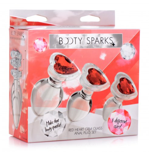 Booty Sparks: Red Heart Glass Anal Plug Set