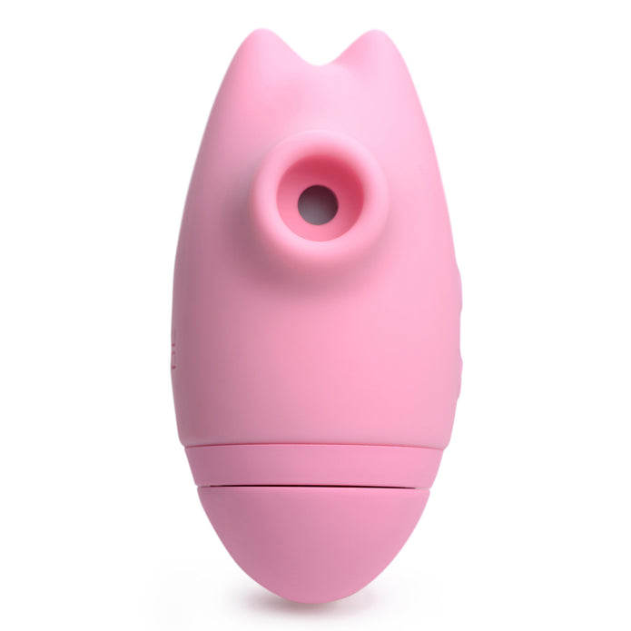 Shegasm Kitty Licker 5X 3-in-1 Clit Stimulator, offering licking, sucking, and tapping sensations with 5 intensity levels, waterproof, compact, and rechargeable.

