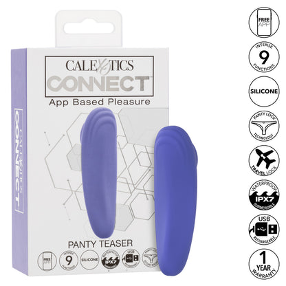 CalExotics Connect® Panty Teaser with 9 vibration functions, app-enabled control, and body-safe silicone.

wearable vibrator, discreet panty vibrator, app-controlled vibrator, waterproof wearable vibrator, body-safe silicone vibrator, wireless panty vibrator, remote-controlled panty teaser, 9-function wearable vibrator, USB rechargeable vibrator, discreet travel vibrator.