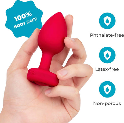 b-Vibe Vibrating Heart Plug with 15 vibration patterns, 6 intensity levels, body-safe silicone, heart-shaped jewel base, 30-foot remote range, and USB rechargeable design.

b-Vibe Vibrating Heart Plug, vibrating anal plug, heart-shaped anal plug, jewel anal plug, silicone anal plug, remote control anal toy, couples anal toy, rechargeable anal plug, body-safe anal plug, luxury anal toy