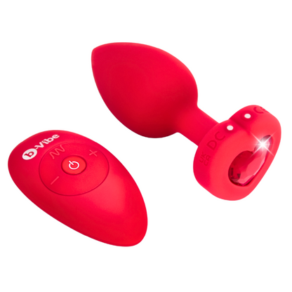b-Vibe Vibrating Heart Plug with 15 vibration patterns, 6 intensity levels, body-safe silicone, heart-shaped jewel base, 30-foot remote range, and USB rechargeable design.

b-Vibe Vibrating Heart Plug, vibrating anal plug, heart-shaped anal plug, jewel anal plug, silicone anal plug, remote control anal toy, couples anal toy, rechargeable anal plug, body-safe anal plug, luxury anal toy