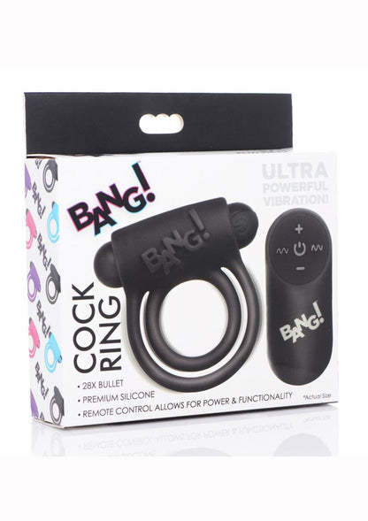 Bang! Silicone Rechargeable Cock Ring and Bullet with Remote Control