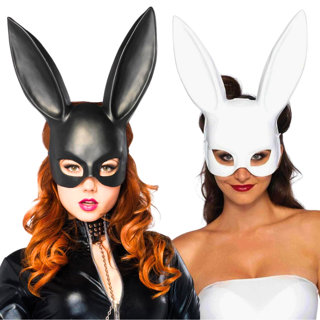 Black Leg Avenue Bunny Rabbit Mask with tall ears and elastic strap for Halloween, masquerade, or cosplay events.