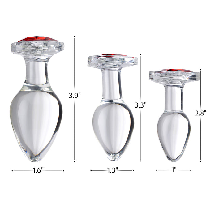 Clear glass anal plug with a red heart-shaped base, available in Small, Medium, or Large, designed for temperature play and smooth, comfortable insertion.

Booty Sparks red heart plug, glass anal plug, heart-shaped anal plug, temperature play anal plug, small glass anal plug, medium glass anal plug, large glass anal plug, red heart butt plug, hypoallergenic anal toy, romantic anal toy