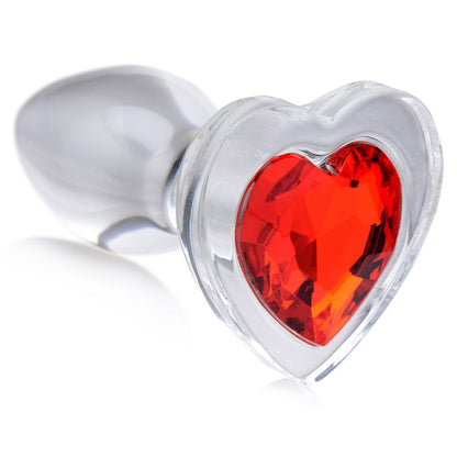 Clear glass anal plug with a red heart-shaped base, available in Small, Medium, or Large, designed for temperature play and smooth, comfortable insertion.

Booty Sparks red heart plug, glass anal plug, heart-shaped anal plug, temperature play anal plug, small glass anal plug, medium glass anal plug, large glass anal plug, red heart butt plug, hypoallergenic anal toy, romantic anal toy