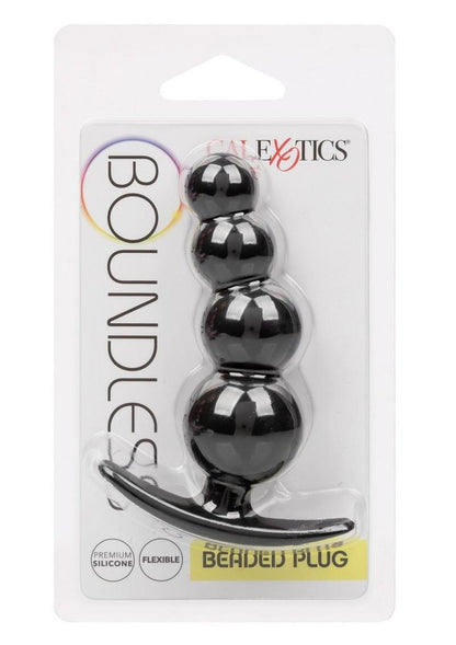 Boundless Beaded Silicone Anal Plug - Black Boundless® Beaded Plug with graduated silicone beads, flexible shaft, waterproof design, easy-pull handle, phthalate-free material, and beginner-friendly anal stimulation.

