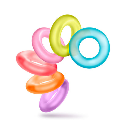 Vibrant, multi-colored King of the Ring cock rings in a 6-pack for stronger, longer erections. Super stretchy TPE material, body-safe, and easy to clean.