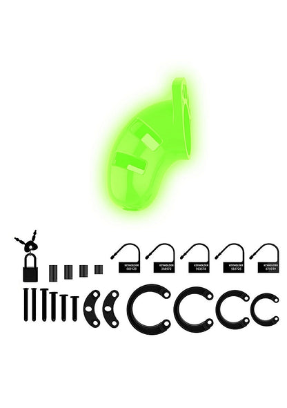 Ouch! Glow in the Dark Model 20 Cock Cage with adjustable rings, glowing design, and durable materials for playful bondage.

glow-in-the-dark cock cage, bondage cock cage, adjustable rings, silicone cock cage, polycarbonate cage, waterproof bondage toy, fluorescent green bondage gear, power play restraint, phthalate-free cock cage, 3.5-inch cock cage.