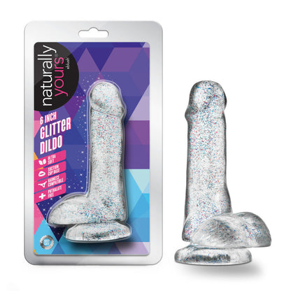 Naturally Yours 6 Inch Glitter Cock, sparkling dildo with flexible shaft, suction cup base, and body-safe materials.
glitter dildo, shimmering crystal dildo, soft flexible dildo, suction cup base, harness-compatible toy, body-safe TPE, 6-inch dildo, beginner-friendly dildo, sparkling sex toy