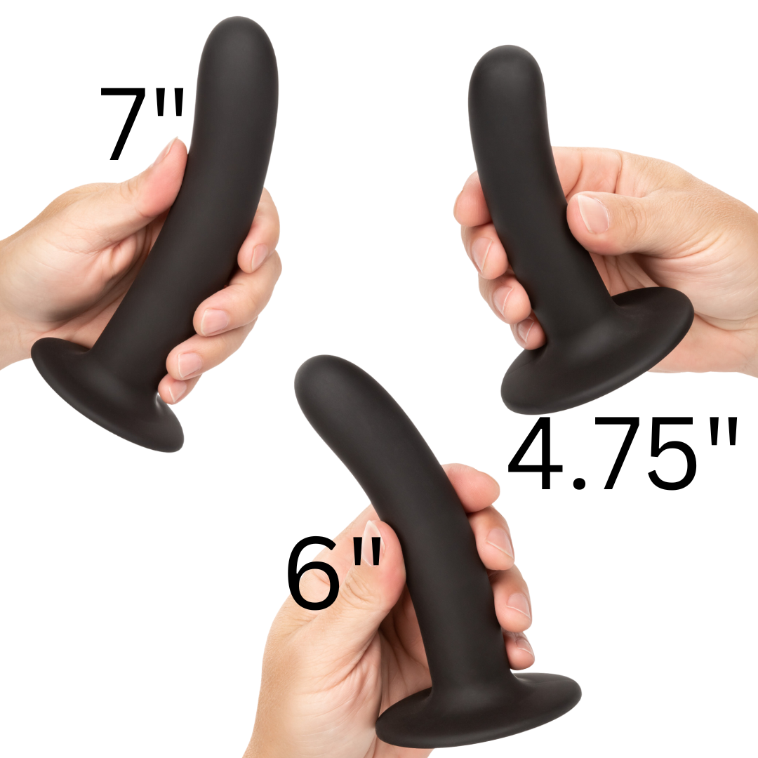 Smooth black silicone probe with suction cup base, available in 4.75”, 6”, and 7”; harness compatible and body-safe. Keywords: deep internal probe, silicone suction cup probe, harness compatible probe, black silicone dildo, extra-long probe, phthalate-free probe, waterproof probe, G-spot probe, P-spot stimulator, body-safe probe, premium silicone probe, Boundless 6-inch probe, Boundless 7-inch probe, hands-free silicone probe