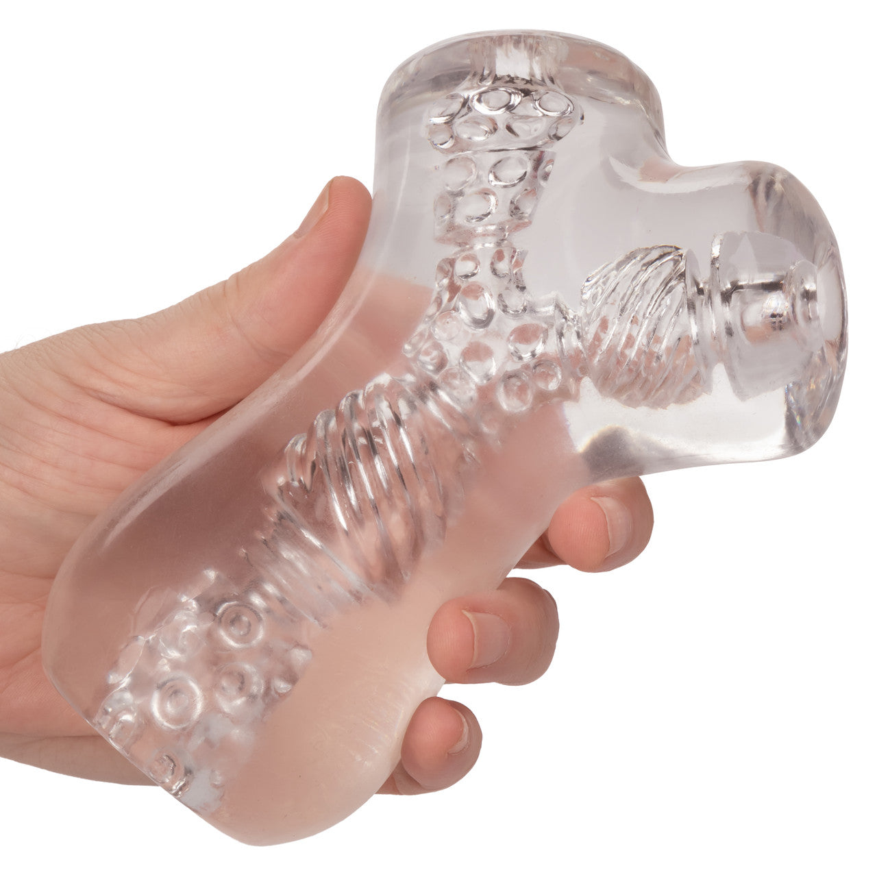 Clear, dual-chamber stroker with ribbed design, lifelike material, and easy-clean open end.

dual-chamber masturbator, transparent stroker, lifelike stroker, waterproof masturbator, phthalate-free stroker, easy-clean stroker, intense stimulation stroker, soft stretchy stroker, TPE masturbator.