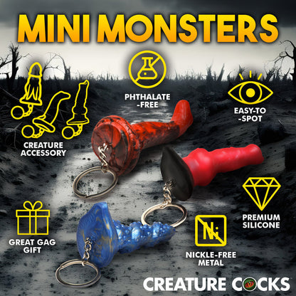 Set of 3 mini fantasy dildo keychains featuring Hell-Hound, Lord Kraken, and King Cobra designs.

fantasy dildo keychain, mini dildo keychains, Creature Cocks keychain set, Hell-Hound keychain, Lord Kraken keychain, King Cobra keychain, novelty fantasy dongs, body-safe silicone keychains, nickel-free keychains, kinky accessories