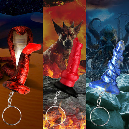 Set of 3 mini fantasy dildo keychains featuring Hell-Hound, Lord Kraken, and King Cobra designs.

fantasy dildo keychain, mini dildo keychains, Creature Cocks keychain set, Hell-Hound keychain, Lord Kraken keychain, King Cobra keychain, novelty fantasy dongs, body-safe silicone keychains, nickel-free keychains, kinky accessories