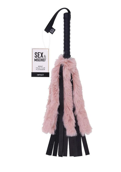 faux fur flogger, rose gold flogger, vegan leather flogger, impact play flogger, BDSM flogger, sensory play flogger, beginner-friendly flogger, soft and striking flogger, dual-texture flogger, tickling and spanking tool.